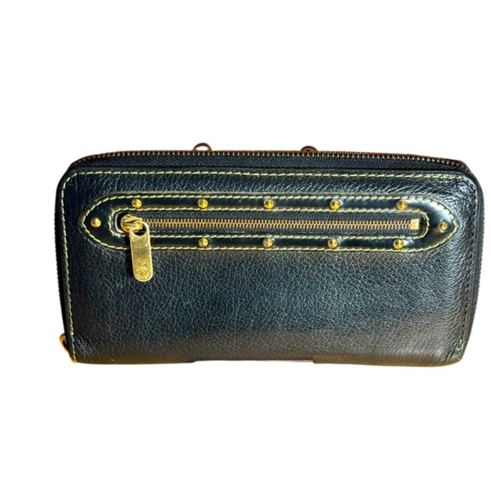 LOUIS VUITTON SUHALI LEATHE CONTINENTAL ZIPPER WALLET LAMBSKIN VERYLET BALCK EUC